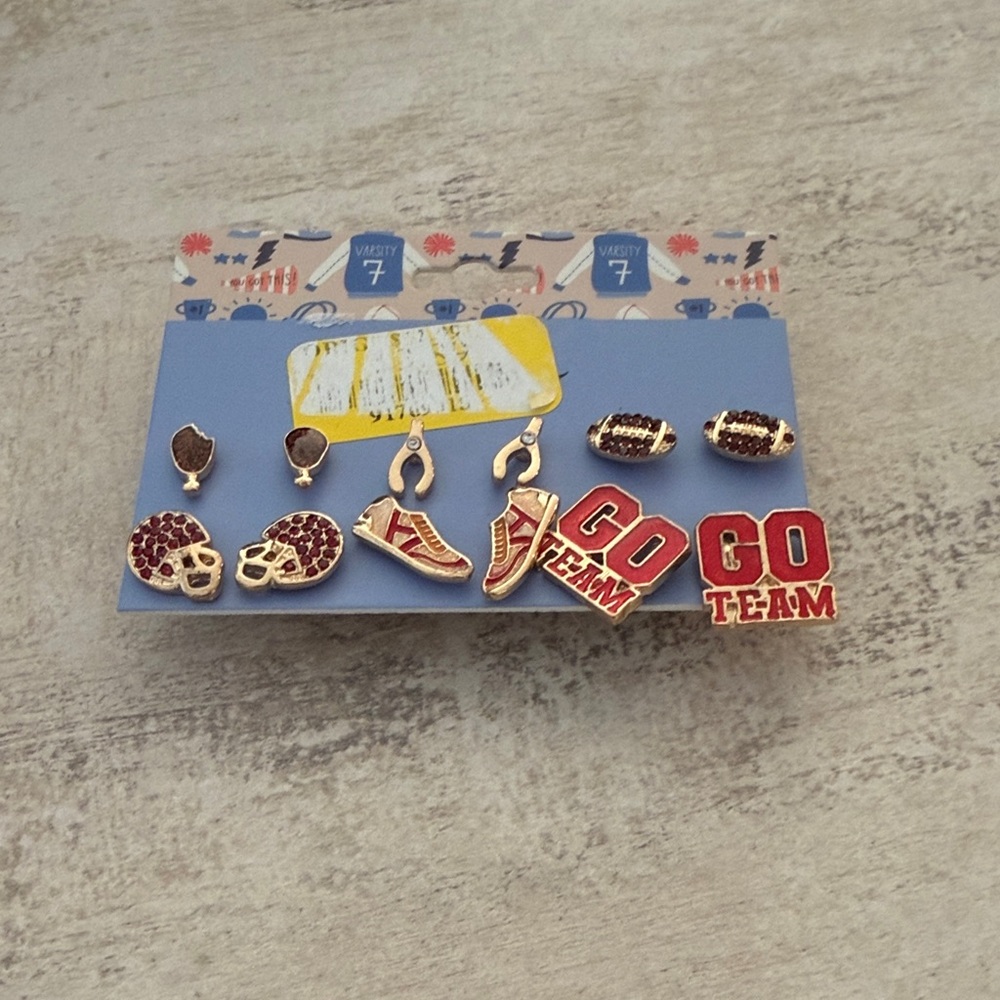 Fall/football Red and Gold Sports Earrings Set. 6 post style pair